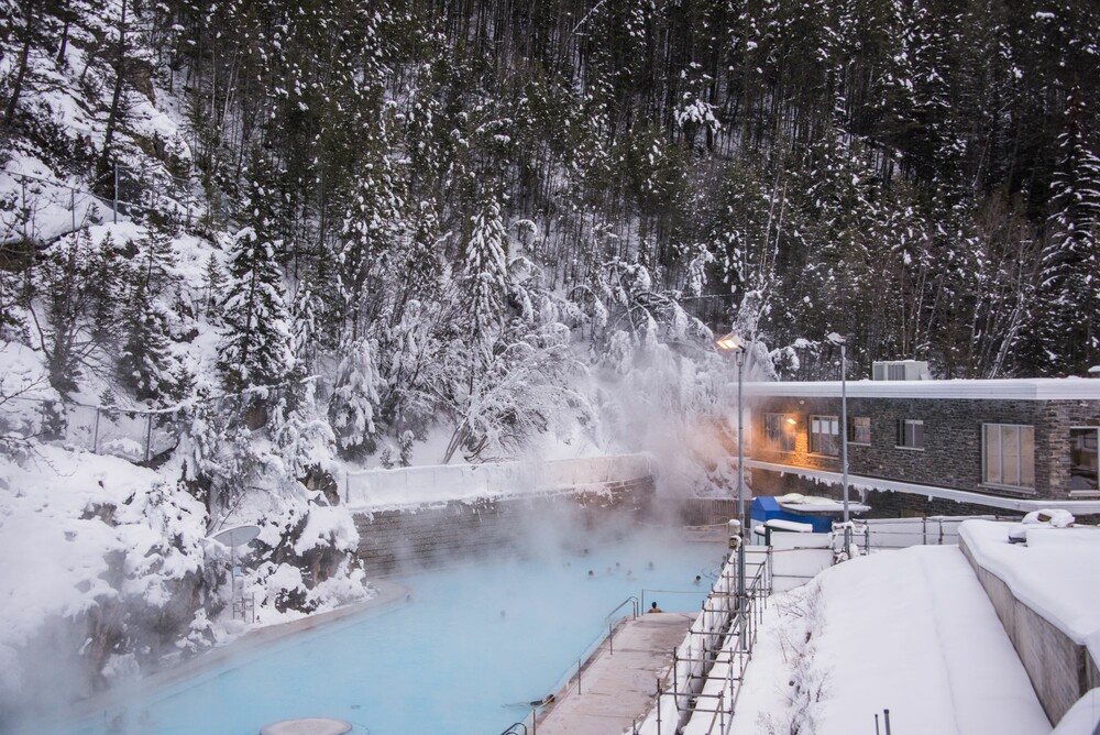 Hot Springs pool in winter; located in Kootenay National Park