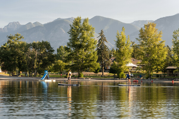 Stand up paddle boarding on Windermere Lake in town of Invermere